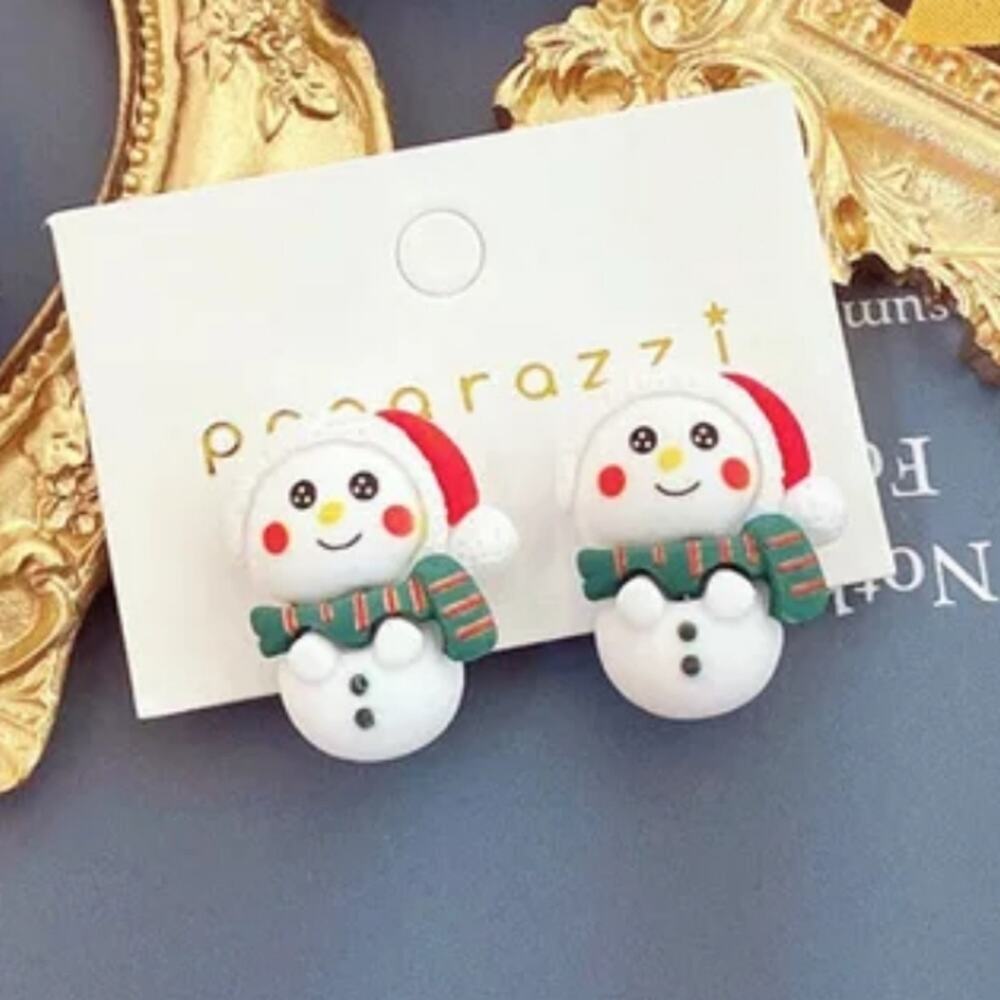 Christmas season festive holiday snowman earrings, red green and white